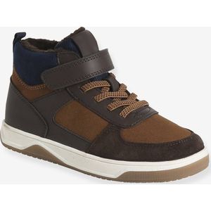 Baskets voor jongens, kleutercollectie, gevoerd, elastische veters en klittenband bruin