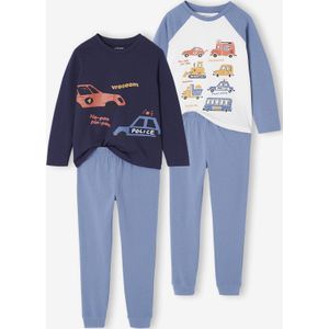 Set van 2 jongenspyjama's - Nachtblauw - Voertuigenprint - Lange Mouwen
