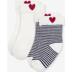 Set van 2 paar baby sokken van geborduurd katoen PETIT BATEAU marineblauw