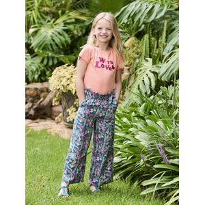 Wijde meisjesbroek met bloemenprint smaragdgroen