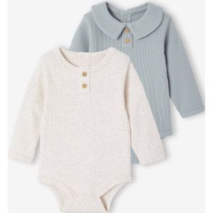 Set van 2 body's voor pasgeborenen met overhemdkraag en tuniekkraag gemêleerd beige