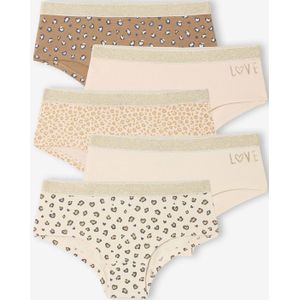 Set van 5 Shorty's - Ecru - Luipaard en Love - Meisjes - 95% Katoen