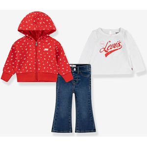 LEVI'S - 3-delige Babyset - Wit - T-shirt met Lange Mouwen - Sweater met Capuchon - Jeans