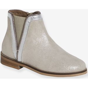 Leren meisjeslaarzen met rits en elastiek goud