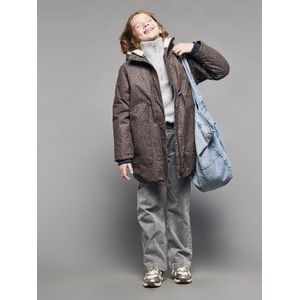 Parka met luipaardprint voor meisjes met sherpavoering JONEN marineblauw