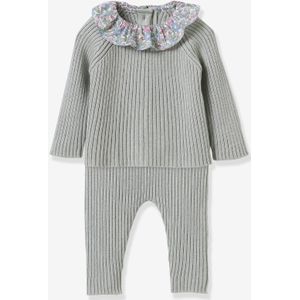 Gebreide babyset met kraag van Liberty-stof CYRILLUS rozen