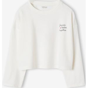 T-shirt crop top voor meisjes met lange mouwen ecru