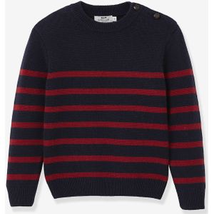 Gestreept trui voor jongens met voornamelijk wol CYRILLUS marineblauw