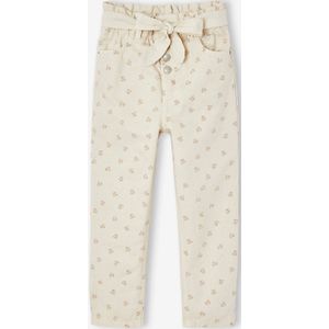 Paperbag broek voor meisjes met sjaal-riem met bloemen vanille