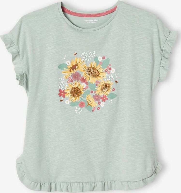 T-shirt met ruches en lovertjes meisje blauwgroen