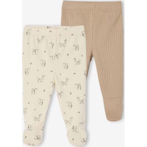 Set van 2 broeken voor pasgeboren met voetjes beige