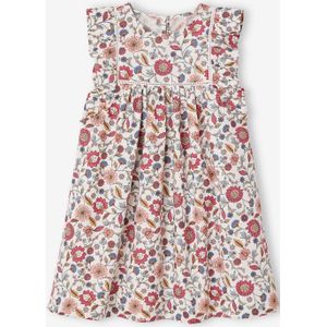 Gestreept jurkje met bloemenprint voor meisjes ecru