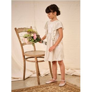 Feestjurk met lamellen en plooieffect met vlindermouwen goud