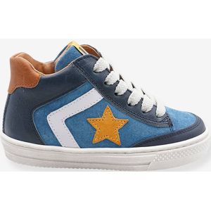 Leren hoge kindersneakers met vetersluiting voor kinderen 3631B686 Babybotte blauw