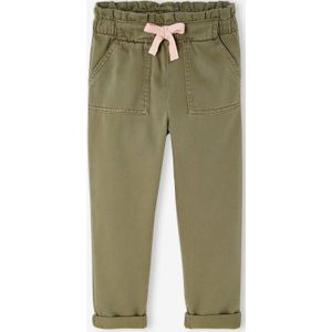Soepele meisjesbroek in 'paperbag'-stijl kaki