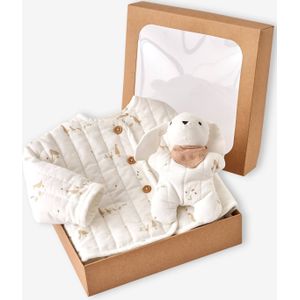 Babypakje jas gewatteerd in fluweel / velours + knuffels ecru