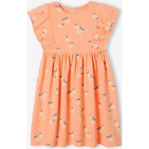 Bloemenjurk van tricot met reliëf mandarijn