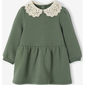 Babyjurk van sweater met gehaakte kraag groen