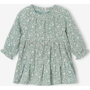 Jurk - Saliegroen - Babymeisjes - Met Ruches - Katoengaas