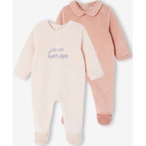Set van 2 babyslaappakjes in fluweel / velours lichtroze