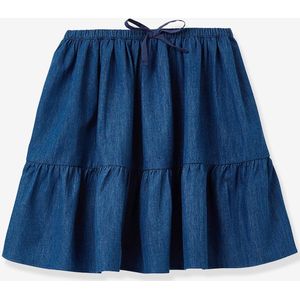 Rok met ruches voor meisjes van licht denim CYRILLUS jeansblauw