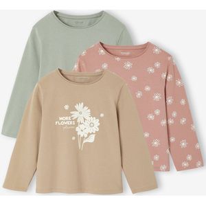 Set van 3 BASICS meisjesshirts met lange mouwen groengrijs