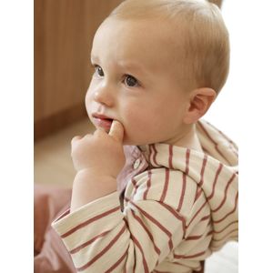 Gestreept T-shirt met capuchon jongensbaby terracottategel