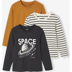 Set van 3 bijpassende jongensshirts met lange mouwen antraciet