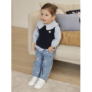 Wijde jeans met kleine geborduurde hartjes stone