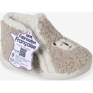 Textiele sloffen met schapenvacht voor baby's, gemaakt in Frankrijk beige