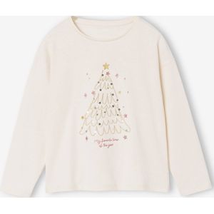 T-shirt meisjes kerstboom motief glanzend lange mouwen ecru