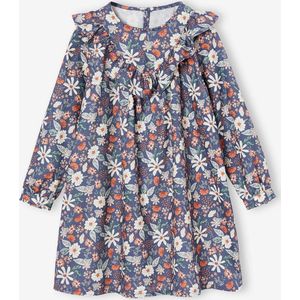 Jurk met ruche en bloemenprint indigoblauw