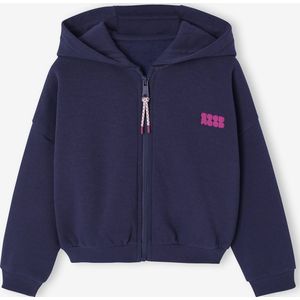 Korte meisjessweater met rits marineblauw