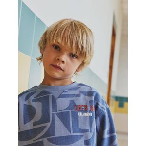 Sweater voor jongens met all-over print HAPPY LA blauw, bedrukt