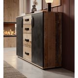 Meubella - Dressoir Montreal - Grijs - Old wood - 120 cm - 4 lades