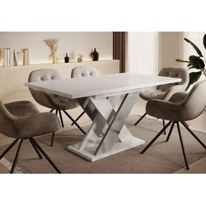 Eetkamertafel Xandra - Wit hoogglans - Betonlook - 160 cm - Uitschuifbaar