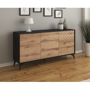 Dressoir Dolores - Eiken - Zwart - 154 cm - met lades