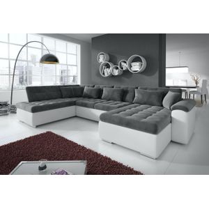 Nicoreta Hoekbank - Grijs Velvet en Wit Kunstleer - Ruime Design Bank - Inclusief Kussens - 350x202x76 cm