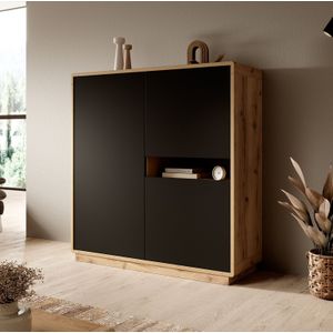 Meubella - Kast Acuna - Mat zwart - Eiken - 121 cm