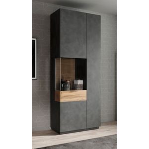 Vitrinekast Sublime - Grijs - Eiken - 80 cm - Hoog
