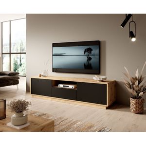 Meubella - TV-Meubel Acuna - Mat zwart - Eiken - 180 cm