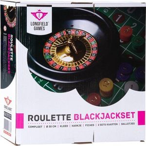 Voordelige Rouletteset Black-Jack set 12 inch/30 cm - Amerikaanse uitvoering met dubbel 00 - Compleet met kleed, fiches en spelregels