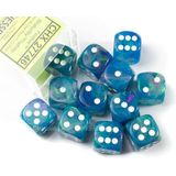 Dice Set - Festive Waterlilly 16mm - Green-Blue D6 (12 stuks)