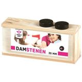 Longfield Games Damstenen 35 mm - Grote geperste stenen - Geschikt voor alle leeftijden - Inclusief houten kist