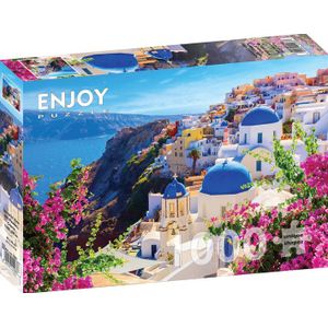 Santorini with Flowers Puzzel (1000 stukjes)