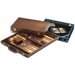 Medium Backgammon Koffer van Walnotenhout - Compleet met Speelstenen, Dobbelstenen en Beker - Afmetingen 380 x 240 x 55 mm