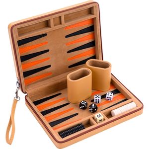 Portable Backgammon met Afsluitrits (Beige)