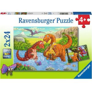 Puzzel Spelende Dino's (2x24 stukjes)