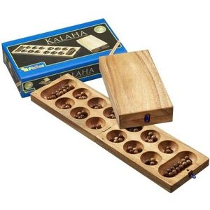 Philos Vouwen - Kalaha: Traditioneel strategiespel voor 2 spelers vanaf 6 jaar. Dubbelgeklapte Samena houten speelbak met houten kogeltjes.