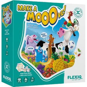 FlexIQ Make A Mooove! - Gezelschapsspel voor 2-5 spelers vanaf 5 jaar - Vind het fruit of maak het dierengeluid om te winnen!